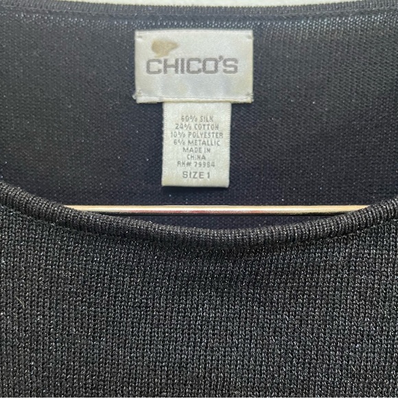 Chico's Sparkling Black Crew Neck Silk Sweater Size S - Picture 2 of 8